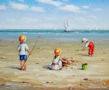 kids playing on beach Oil Paintings